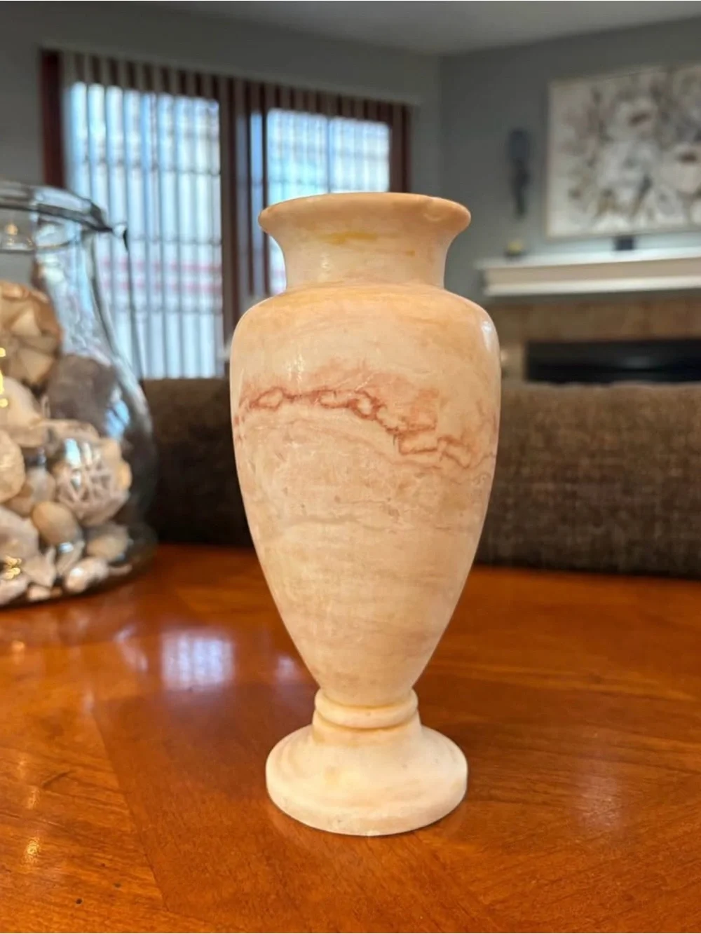 Antique Contemporary Egyptian Alabaster Vase, Hand Carved, Classic Shape, 6.5”